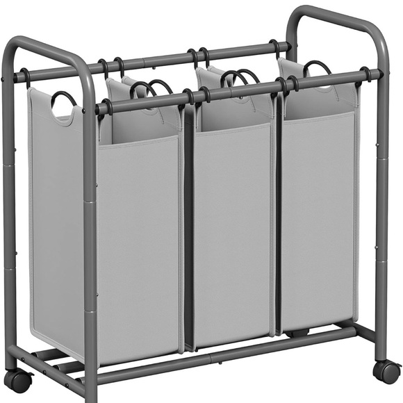 Songmics Other - 3-Section Laundry Sorter, Laundry Basket with Wheels, Laundry Hamper with 3 Bags